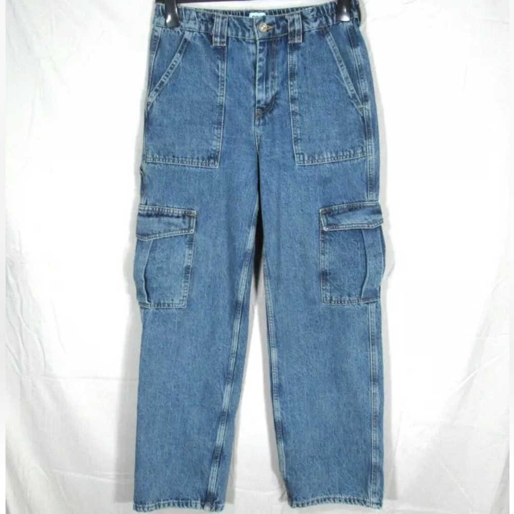 Urban outfitters BDG Cargo skate 32 elastic high waisted button zip blue Jean